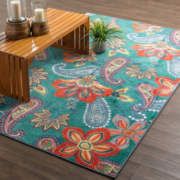 Bungalow Rose Kamberk Floral Teal Area Rug & Reviews Wayfair